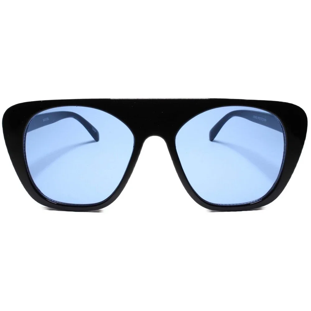 Funky 80s 90s Party Club Hip Hop Rapper Gangster Flat Top Blue Lens Sunglasses